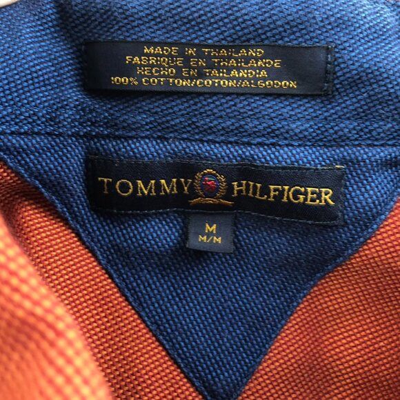 Tommy Hilfiger Mens Shirt Medium Long Sleeve Textured Rust Orange Button Down - Picture 3 of 10